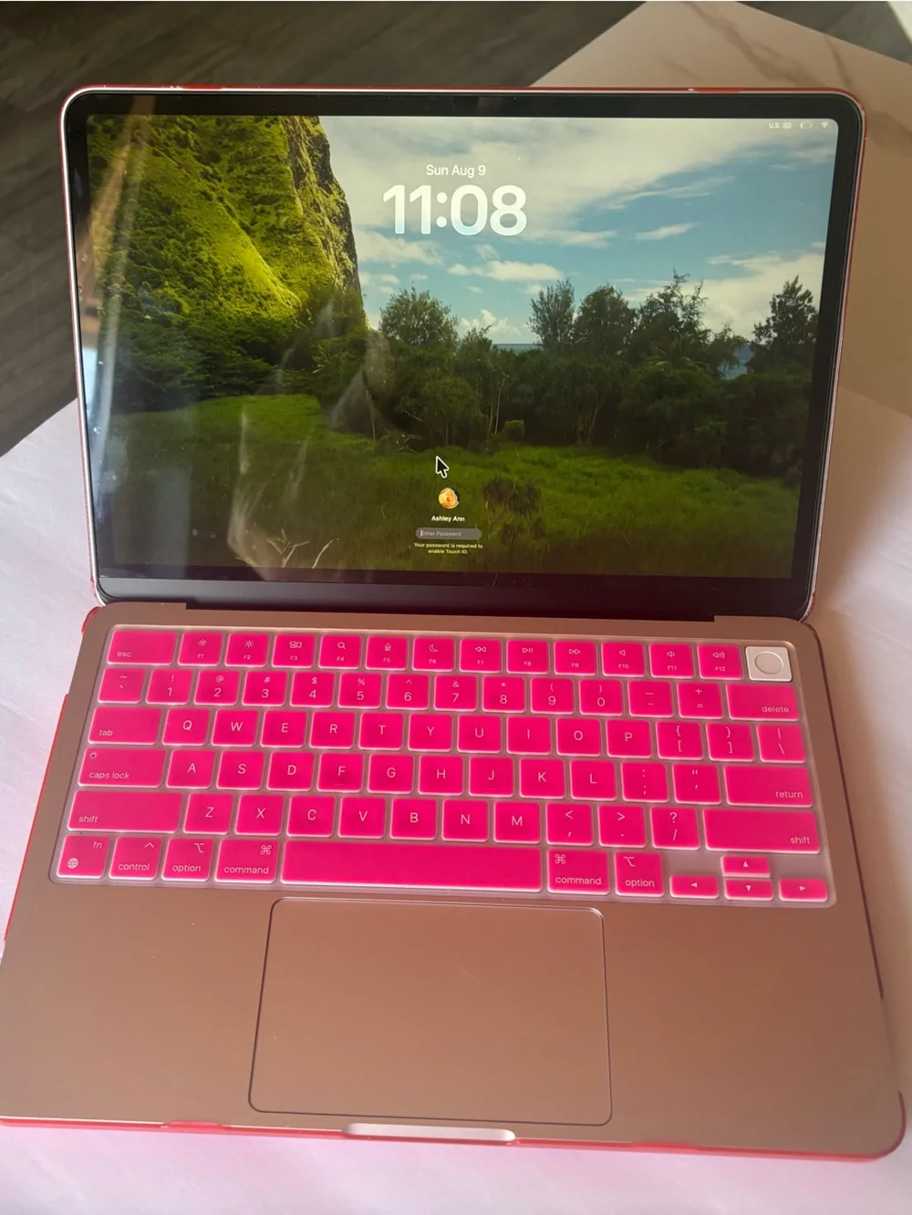 Apple Macbook Neo Laptop 13 inch  with Bright Pink Silicone Keyboard Cover